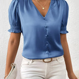 Abella – Elegante Bluse Mit V-Ausschnitt Und Puffärmeln