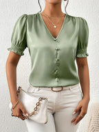 Abella – Elegante Bluse Mit V-Ausschnitt Und Puffärmeln