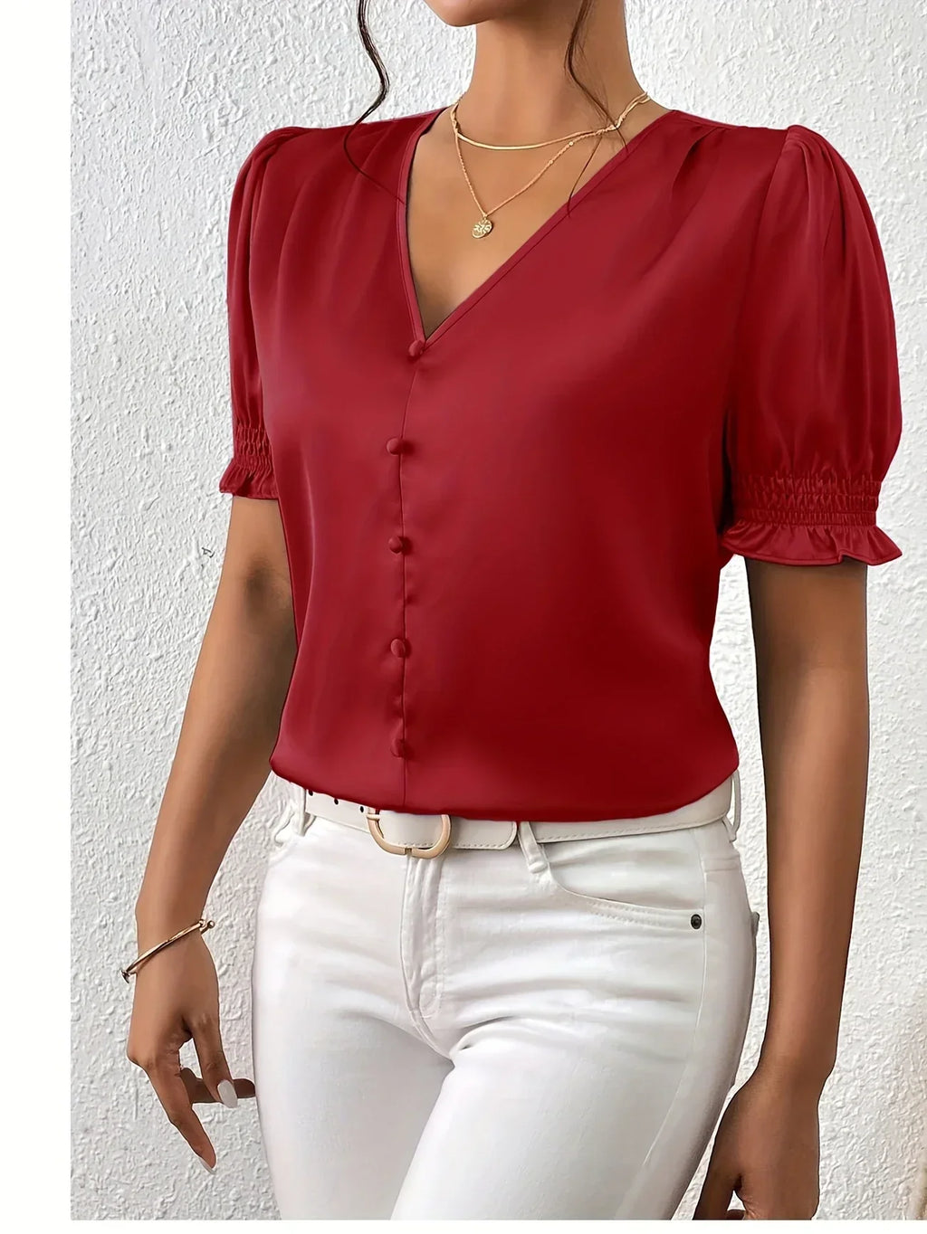 Abella – Elegante Bluse Mit V-Ausschnitt Und Puffärmeln