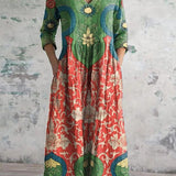 Abriella – Langes Kleid Mit Lotus Druck Und Taschen